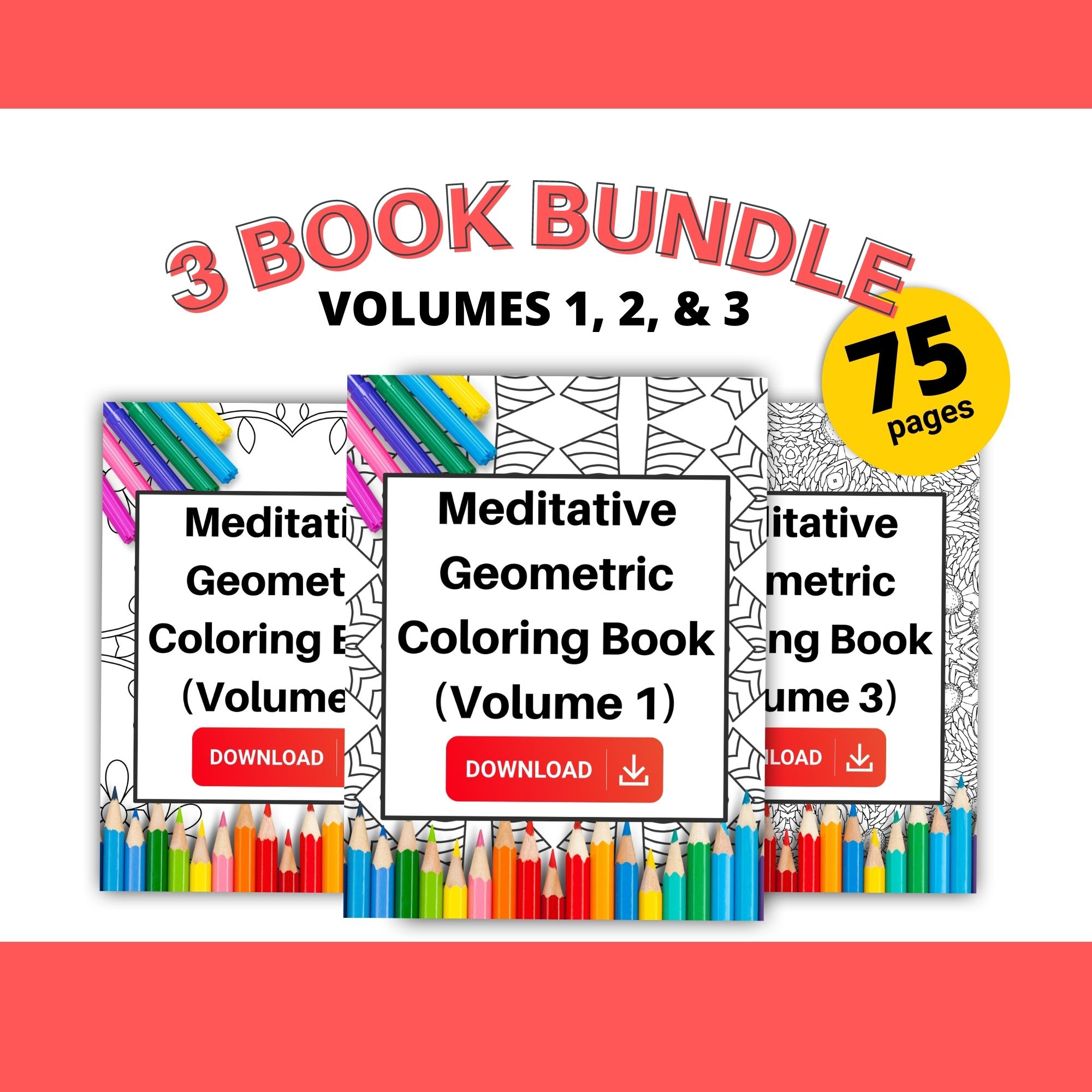 Meditative Geometric Coloring Book Bundle (Vol 1-3)