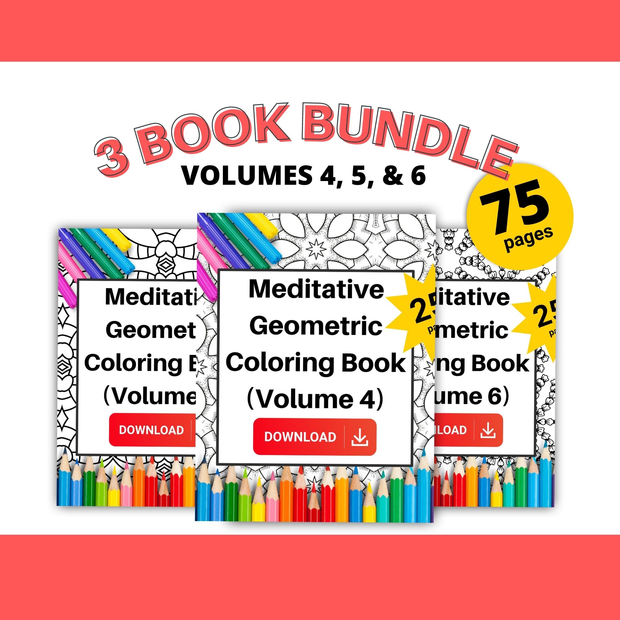 Meditative Geometric Coloring Book Bundle (Vol 4-6)