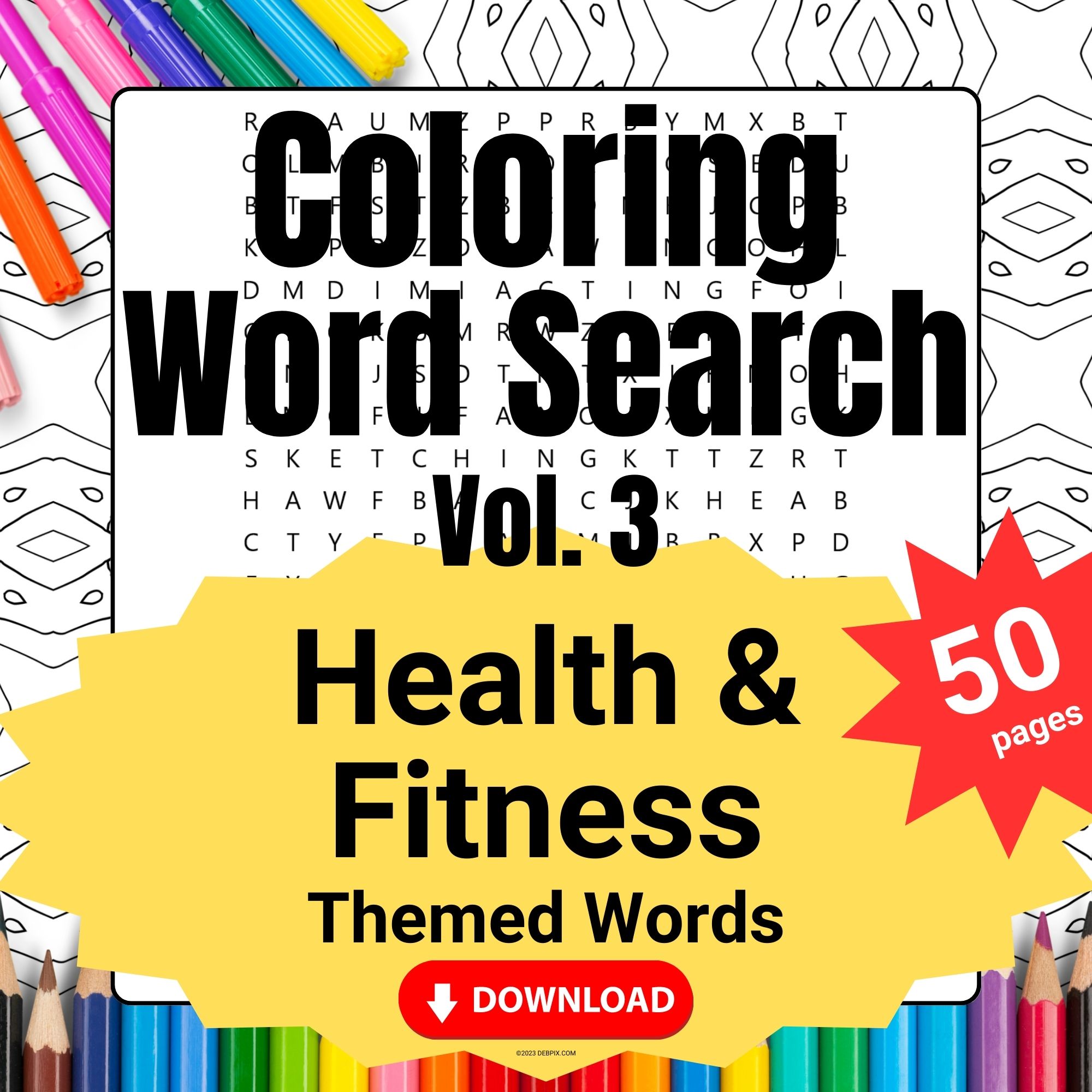 Coloring Word Search Book Vol 3 - Health & Fitness Theme