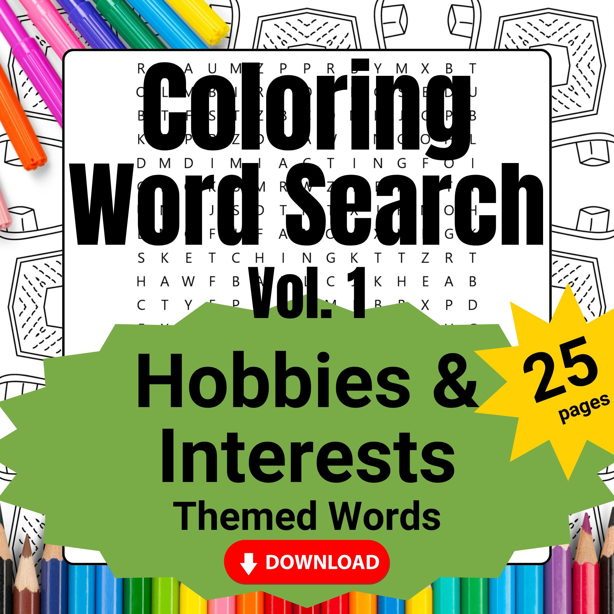 Coloring Word Search Book Vol 1 - Hobbies & Interests Theme